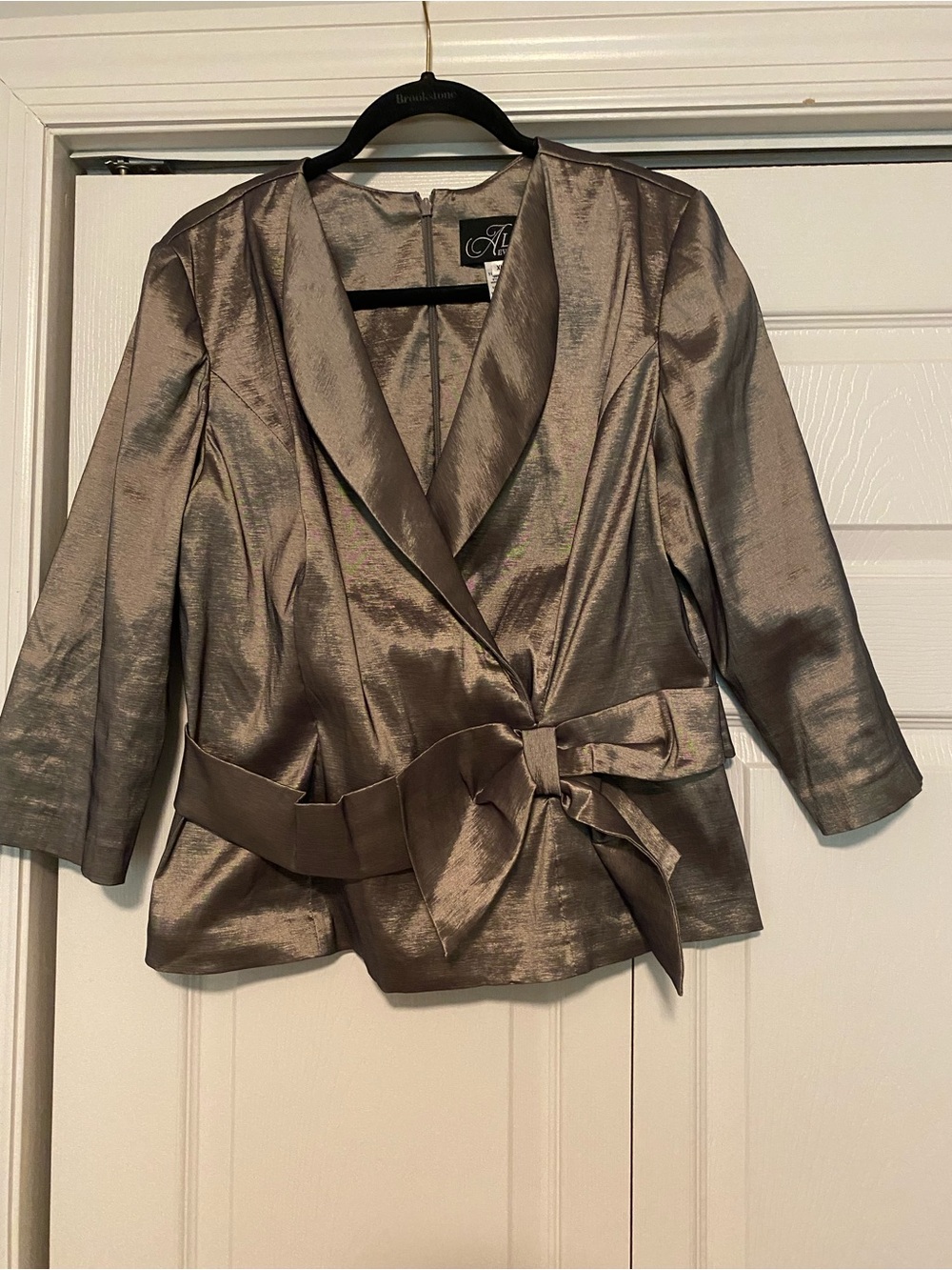 Alex Evenings Metallic Satin Belted Jacket and pants set